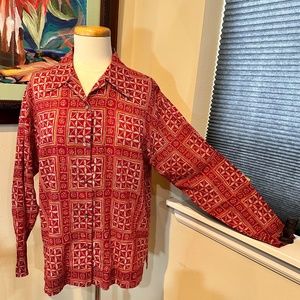 Vtg. 80's GAP Airy Cotton Voile Long Sleeved Red Print Blouse - sz S